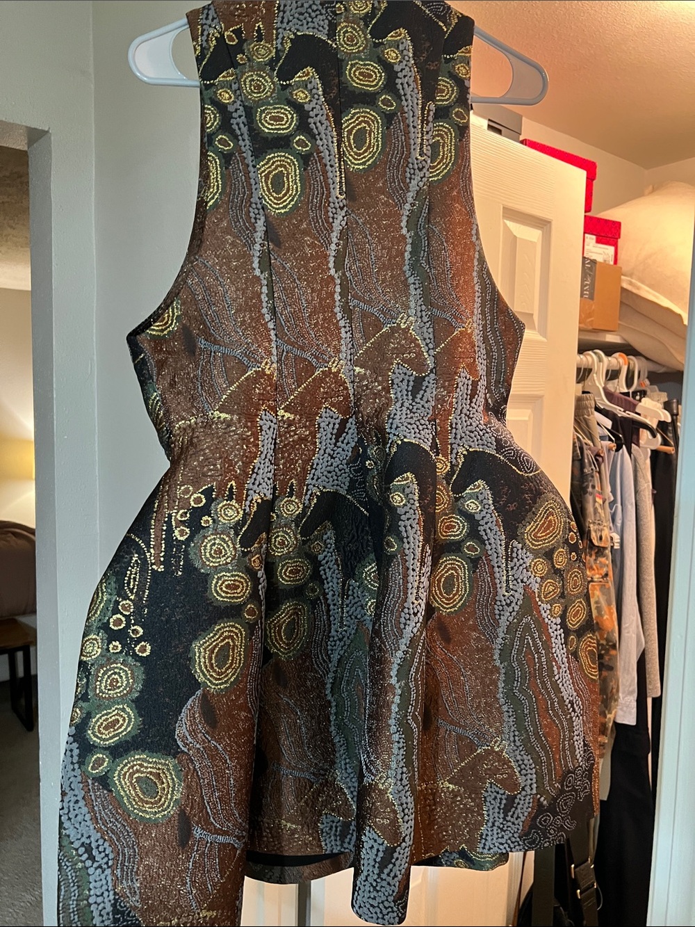 Andrea Iyamah Brown Black Patterned Long-Sleeve Mini Dress - Picture 10 of 10